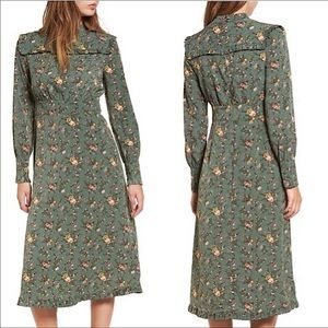 Moon River Green Ruffle Floral Midi Dress